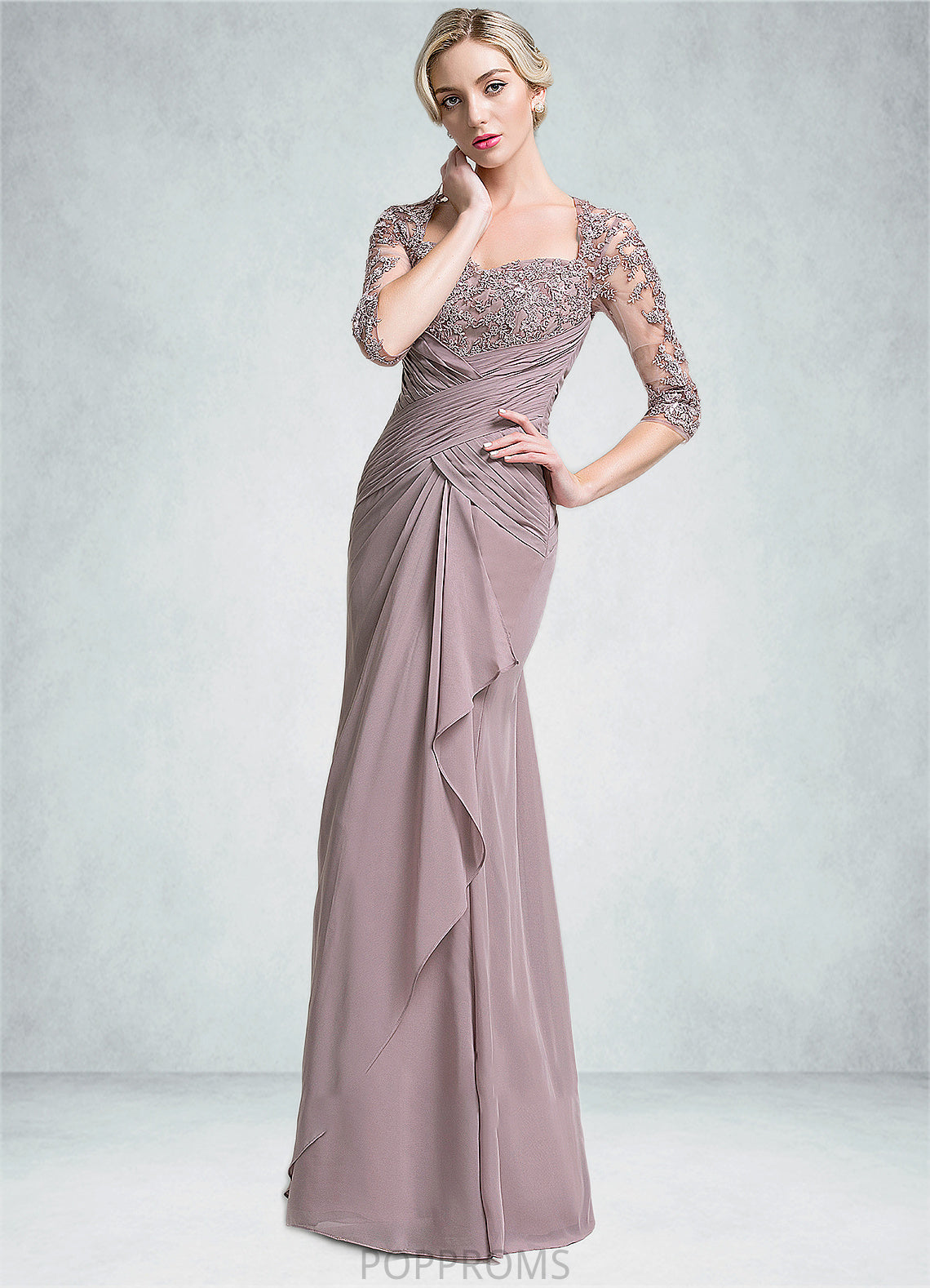 Maya Trumpet/Mermaid Sweetheart Floor-Length Chiffon Mother of the Bride Dress With Ruffle Cascading Ruffles PP6126P0014694