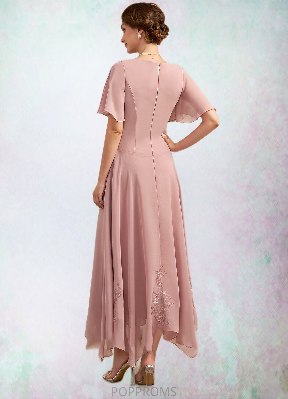 Ayanna A-Line Cowl Neck Ankle-Length Chiffon Lace Mother of the Bride Dress PP6126P0014696