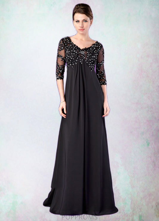 Micah Empire V-neck Sweep Train Chiffon Mother of the Bride Dress With Lace Beading PP6126P0014697