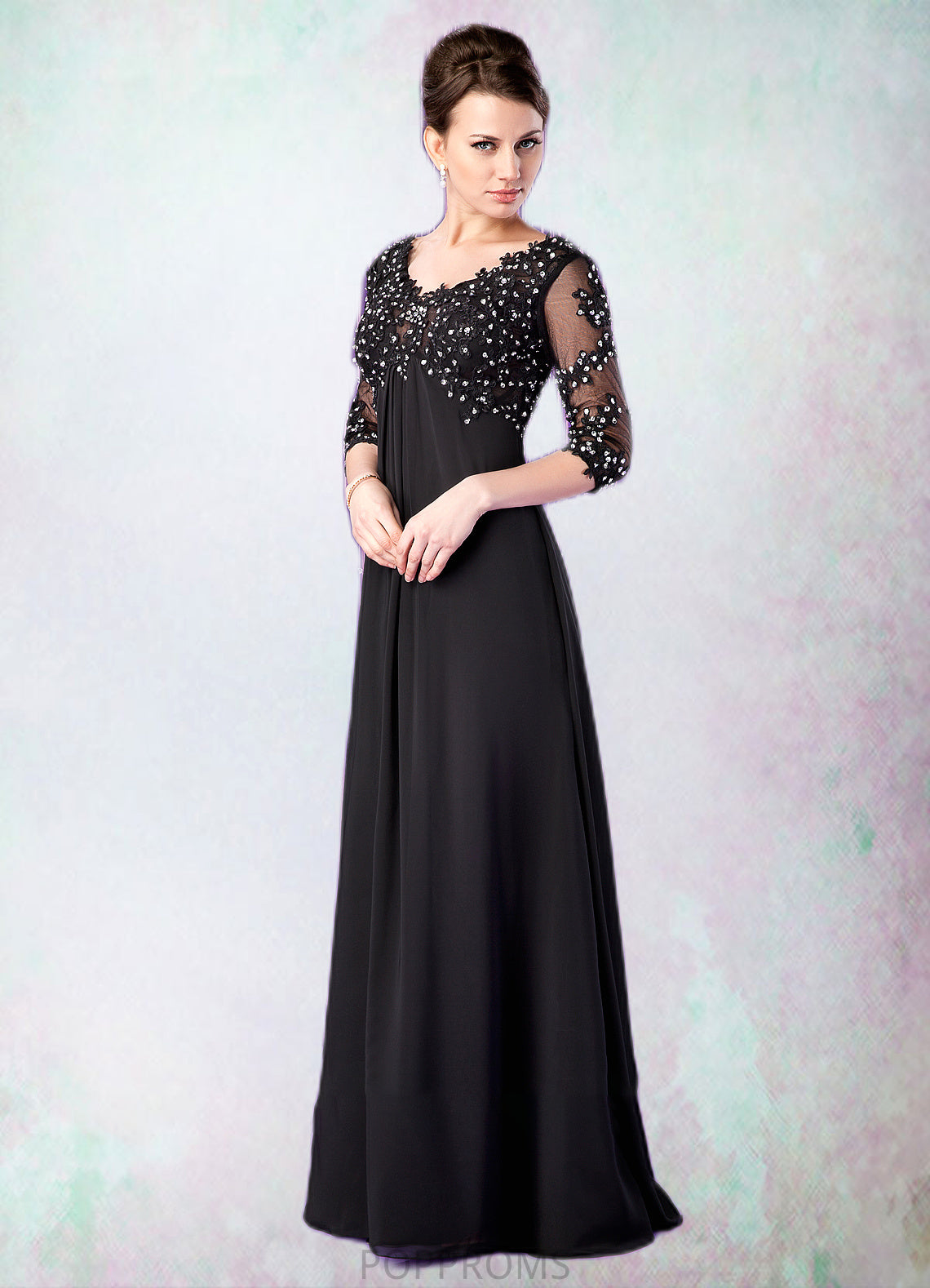 Micah Empire V-neck Sweep Train Chiffon Mother of the Bride Dress With Lace Beading PP6126P0014697