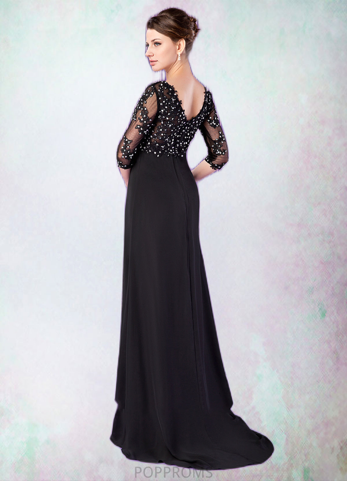 Micah Empire V-neck Sweep Train Chiffon Mother of the Bride Dress With Lace Beading PP6126P0014697