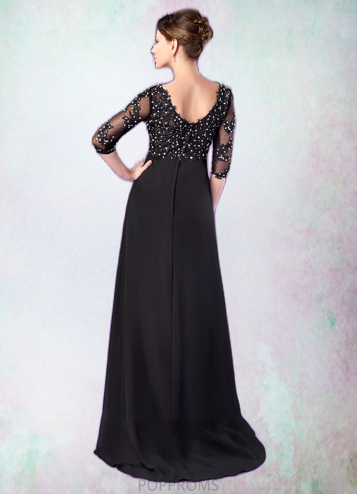 Micah Empire V-neck Sweep Train Chiffon Mother of the Bride Dress With Lace Beading PP6126P0014697