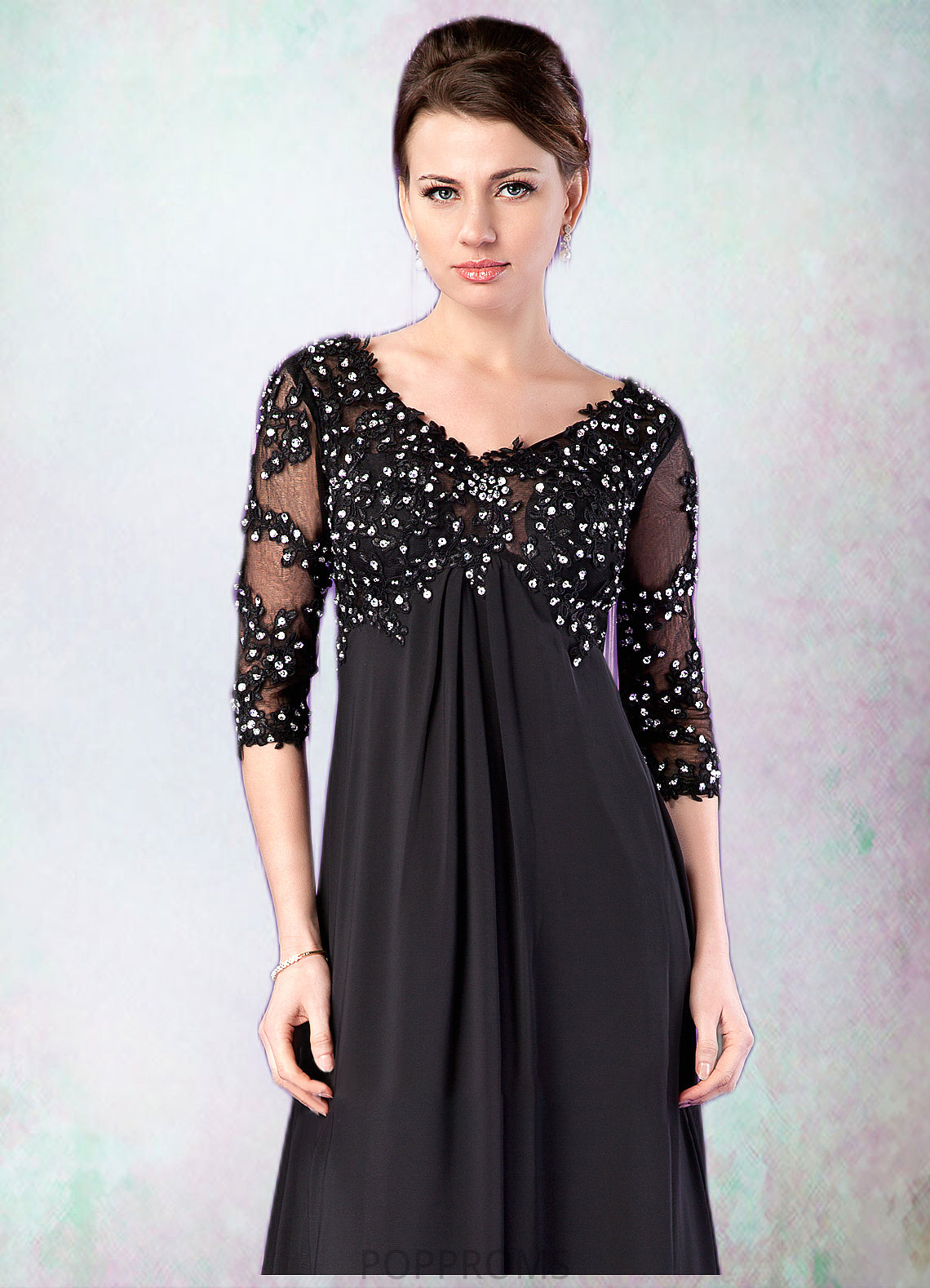 Micah Empire V-neck Sweep Train Chiffon Mother of the Bride Dress With Lace Beading PP6126P0014697