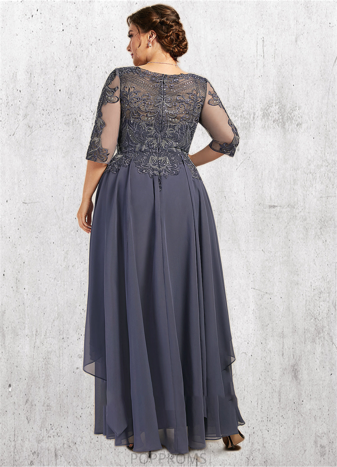 Saniya A-Line Scoop Neck Ankle-Length Chiffon Lace Mother of the Bride Dress With Cascading Ruffles PP6126P0014698