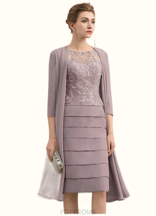 Journey Sheath/Column Scoop Neck Knee-Length Chiffon Lace Mother of the Bride Dress With Beading Sequins PP6126P0014699