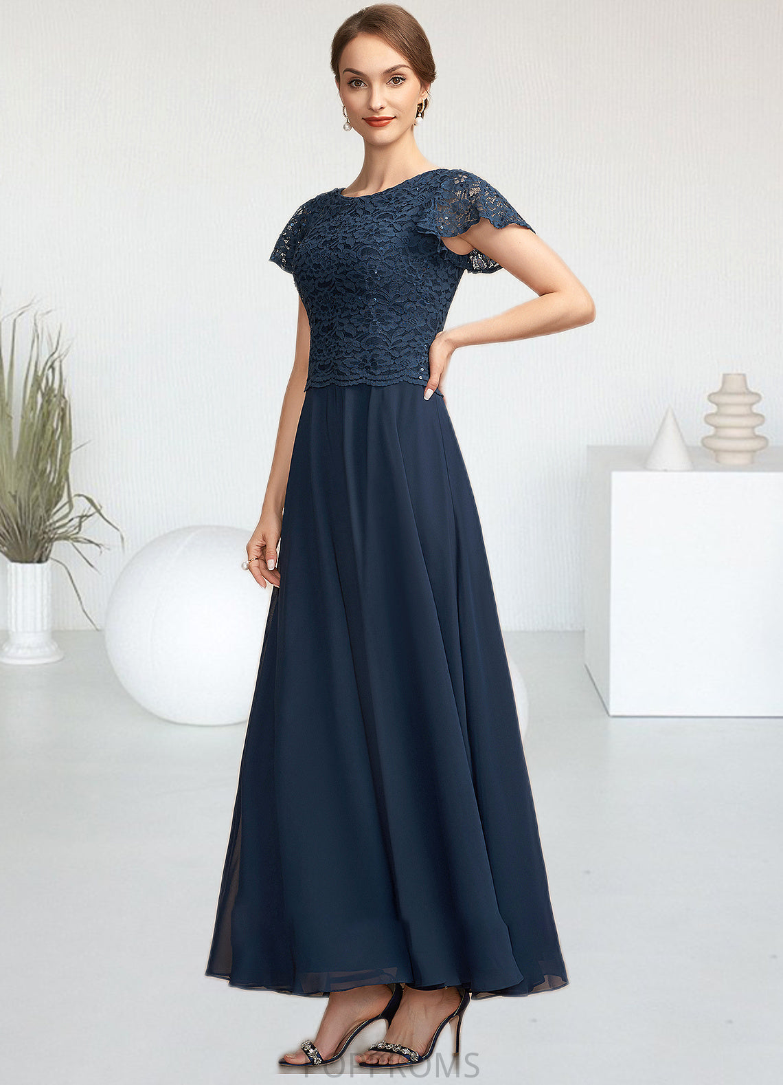 Kinsley A-Line Scoop Neck Ankle-Length Chiffon Lace Mother of the Bride Dress With Sequins PP6126P0014701