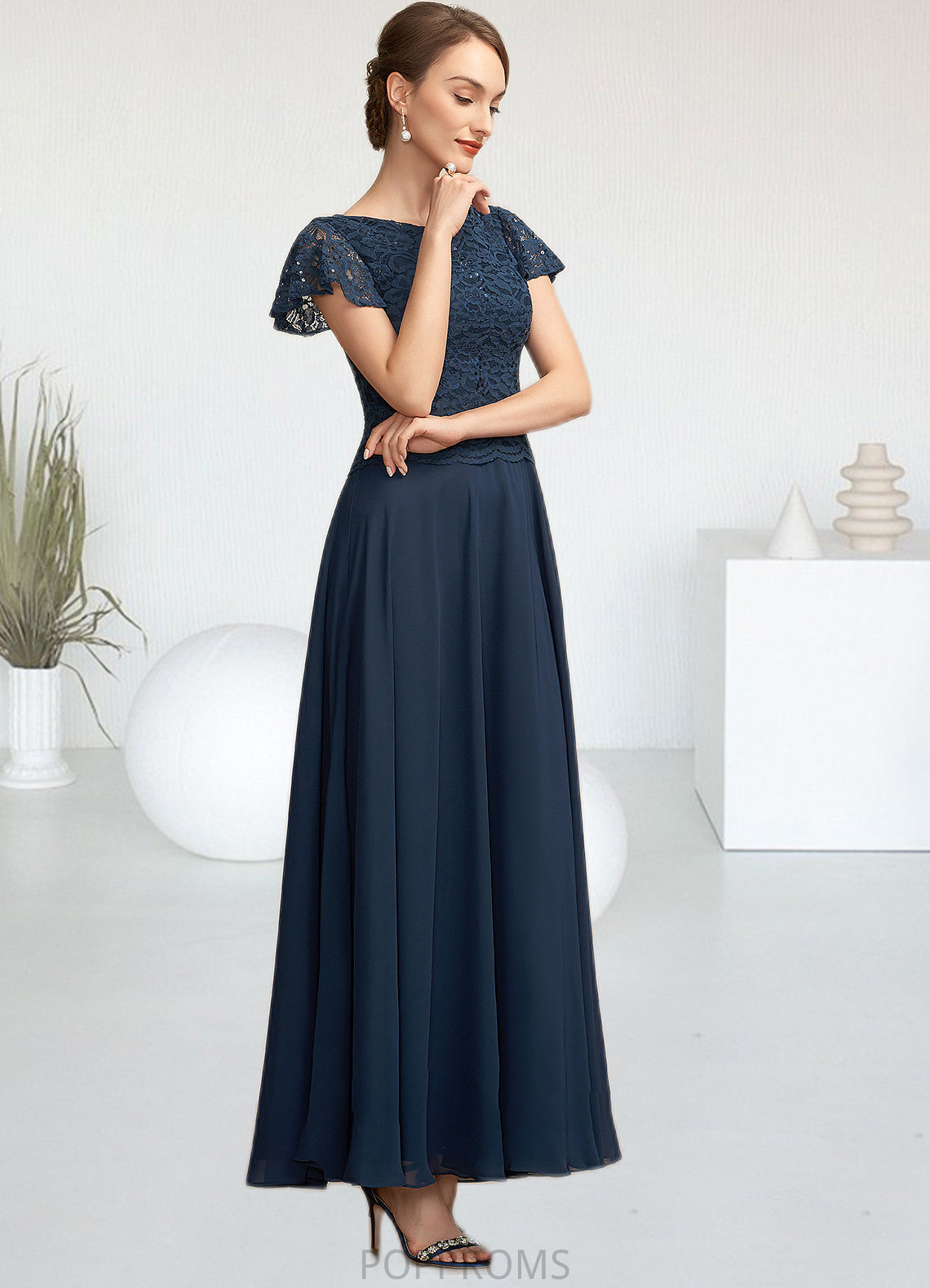 Kinsley A-Line Scoop Neck Ankle-Length Chiffon Lace Mother of the Bride Dress With Sequins PP6126P0014701