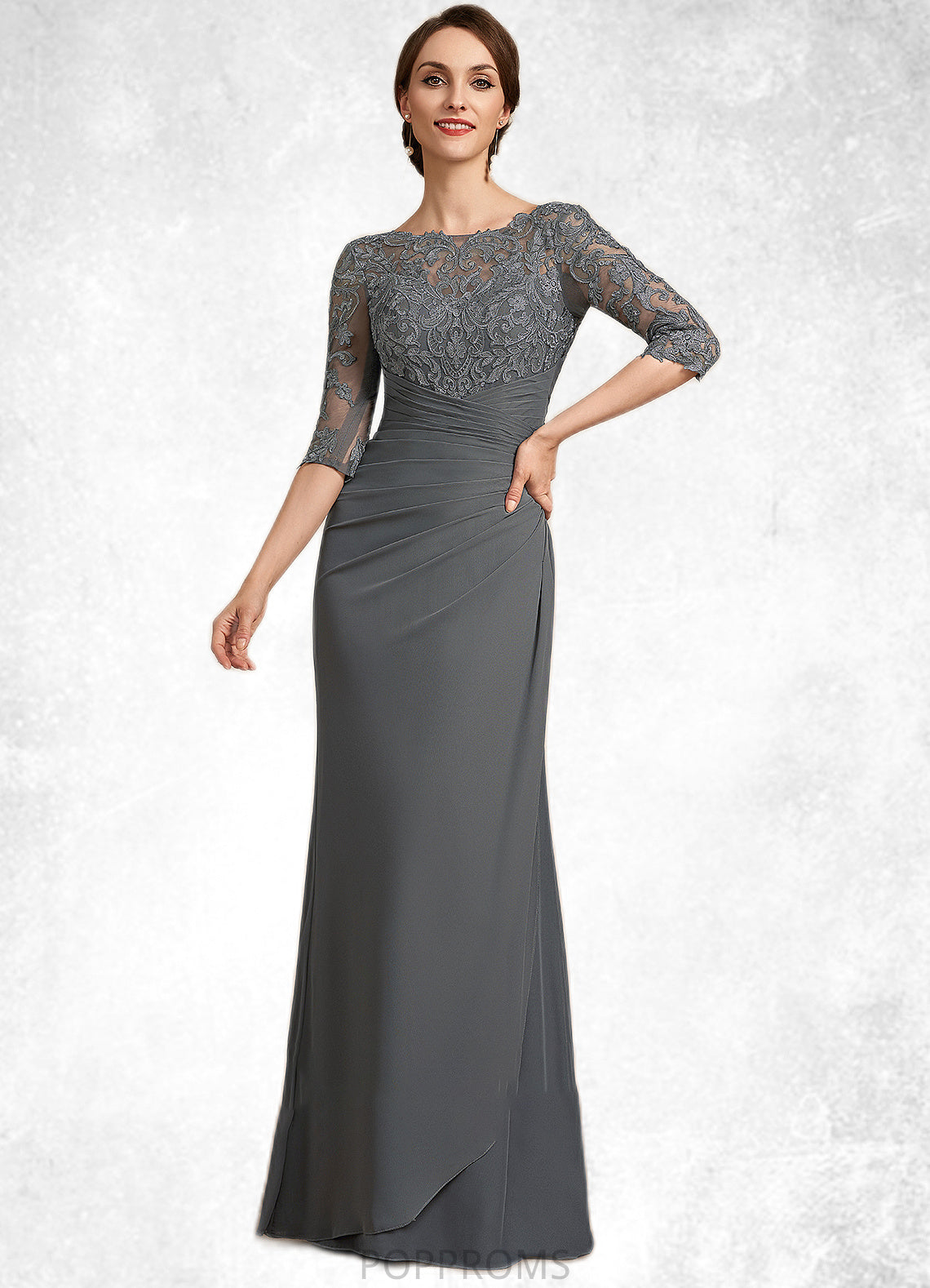 Karen Sheath/Column Scoop Neck Floor-Length Chiffon Lace Mother of the Bride Dress With Ruffle PP6126P0014703