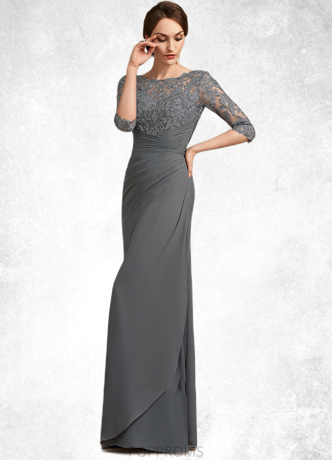 Karen Sheath/Column Scoop Neck Floor-Length Chiffon Lace Mother of the Bride Dress With Ruffle PP6126P0014703