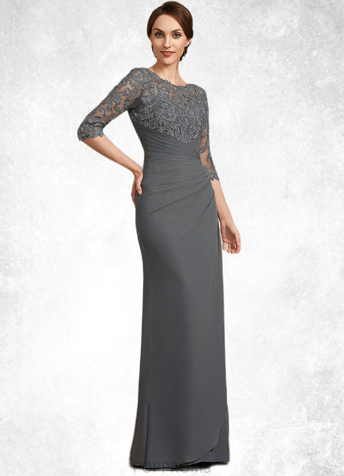 Karen Sheath/Column Scoop Neck Floor-Length Chiffon Lace Mother of the Bride Dress With Ruffle PP6126P0014703