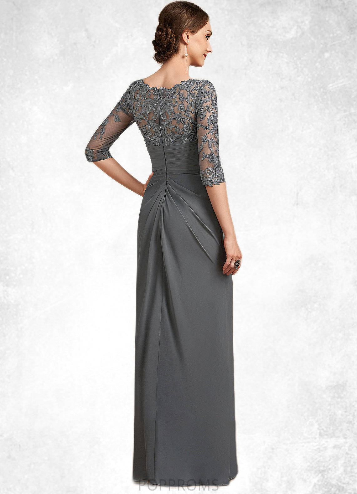 Karen Sheath/Column Scoop Neck Floor-Length Chiffon Lace Mother of the Bride Dress With Ruffle PP6126P0014703