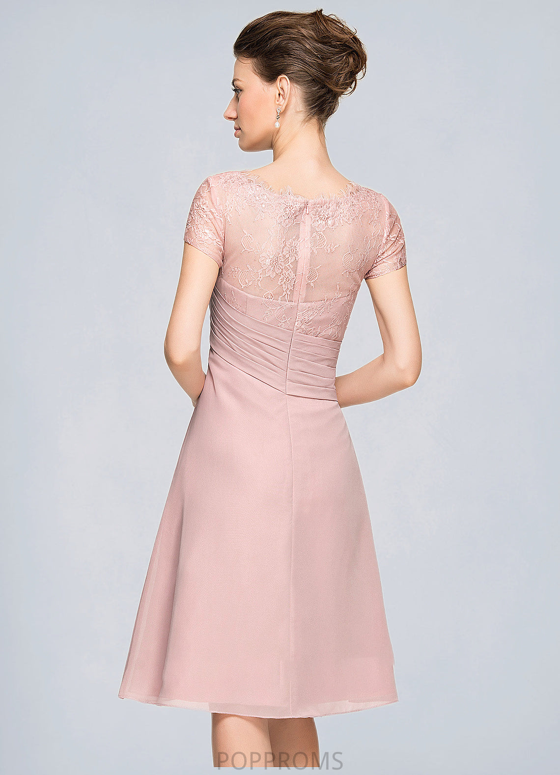 Kamari A-Line Scoop Neck Knee-Length Chiffon Lace Mother of the Bride Dress With Beading Flower(s) Sequins Cascading Ruffles PP6126P0014704