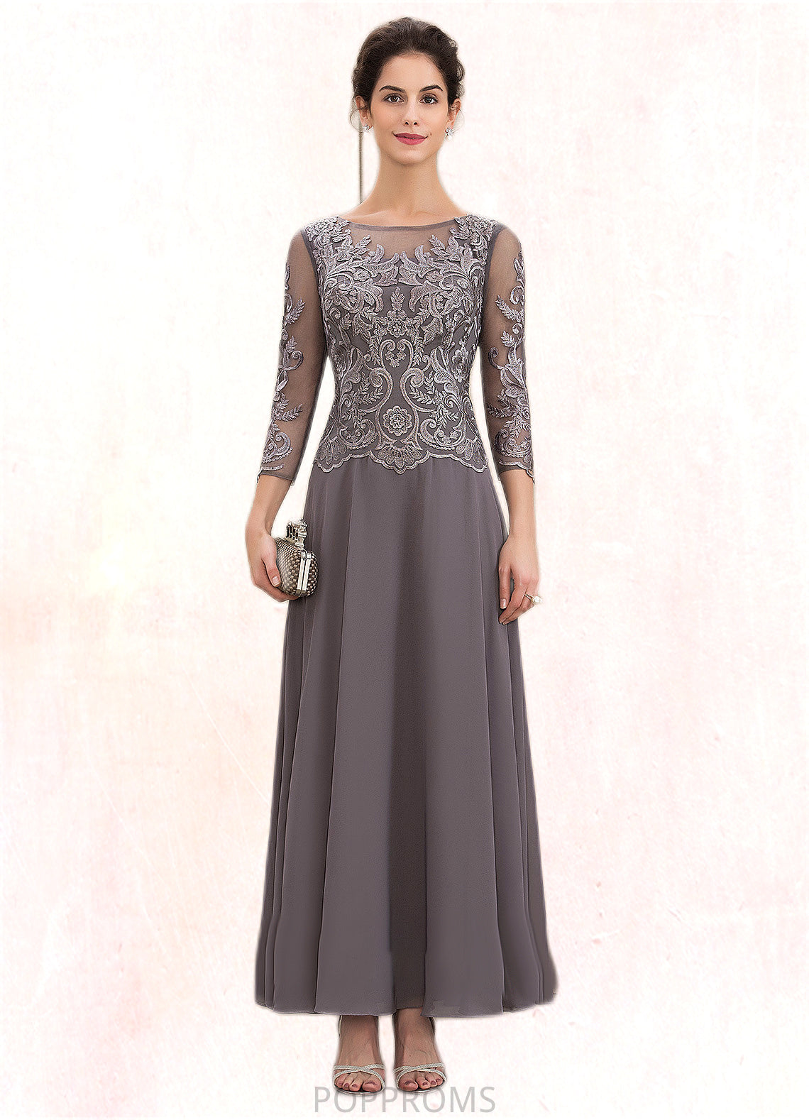 Marely A-Line Scoop Neck Ankle-Length Chiffon Lace Mother of the Bride Dress PP6126P0014706