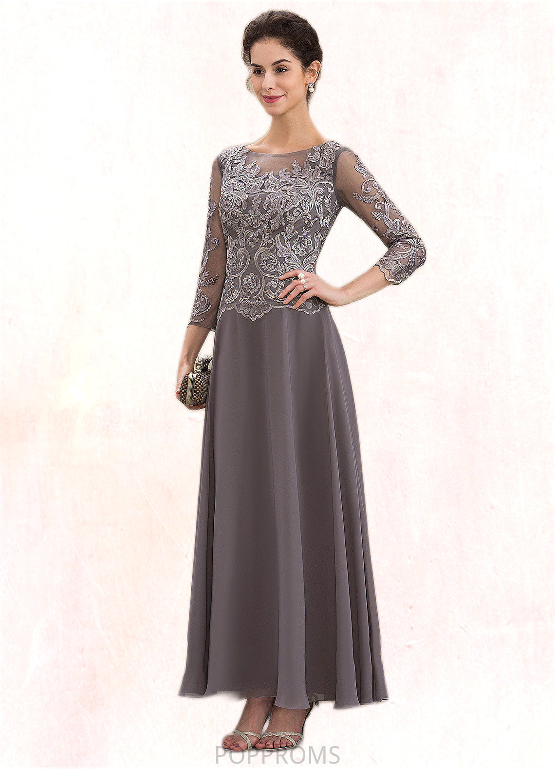 Marely A-Line Scoop Neck Ankle-Length Chiffon Lace Mother of the Bride Dress PP6126P0014706