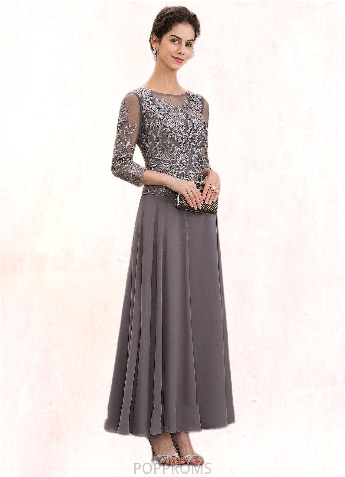 Marely A-Line Scoop Neck Ankle-Length Chiffon Lace Mother of the Bride Dress PP6126P0014706