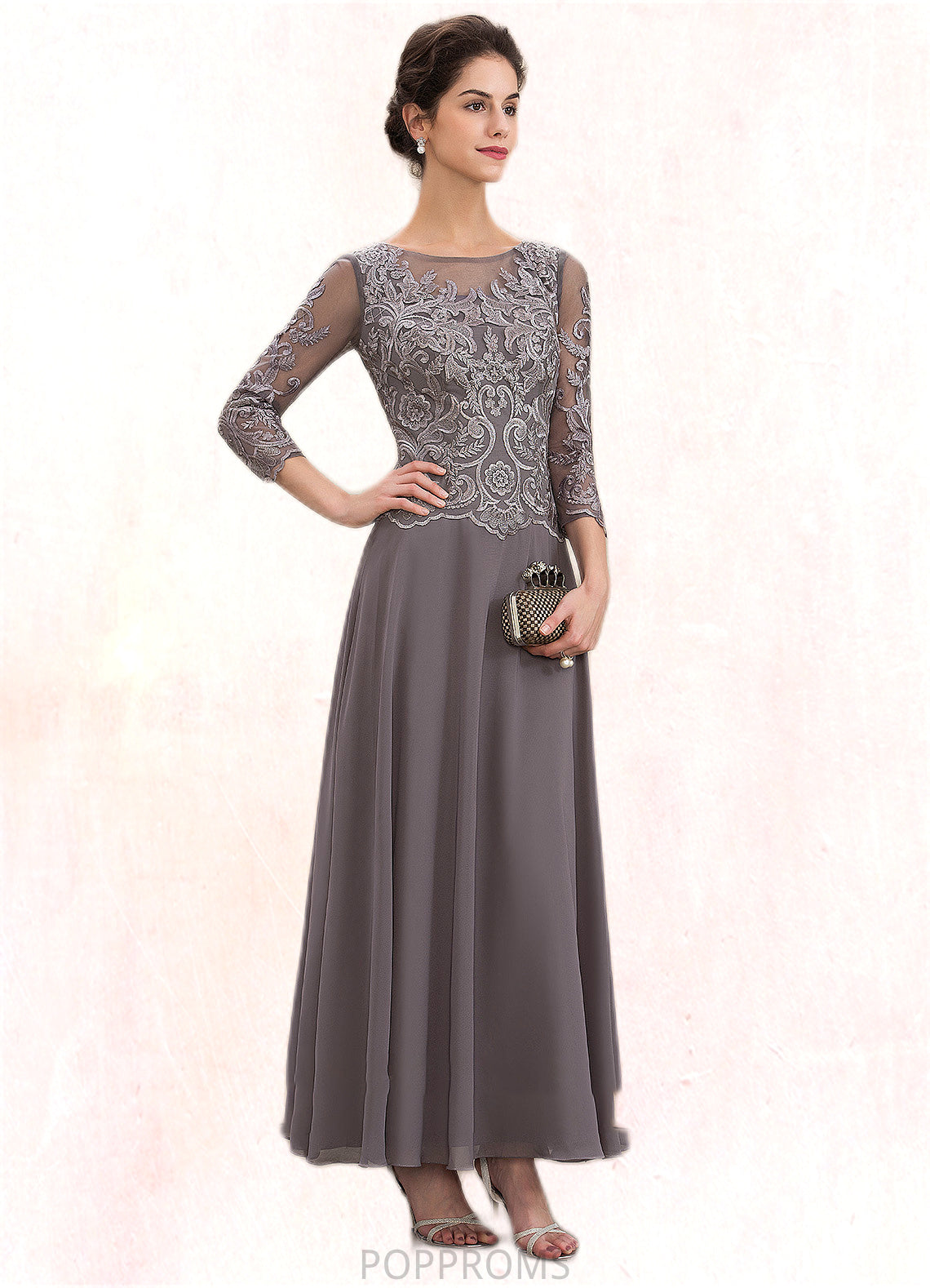 Marely A-Line Scoop Neck Ankle-Length Chiffon Lace Mother of the Bride Dress PP6126P0014706