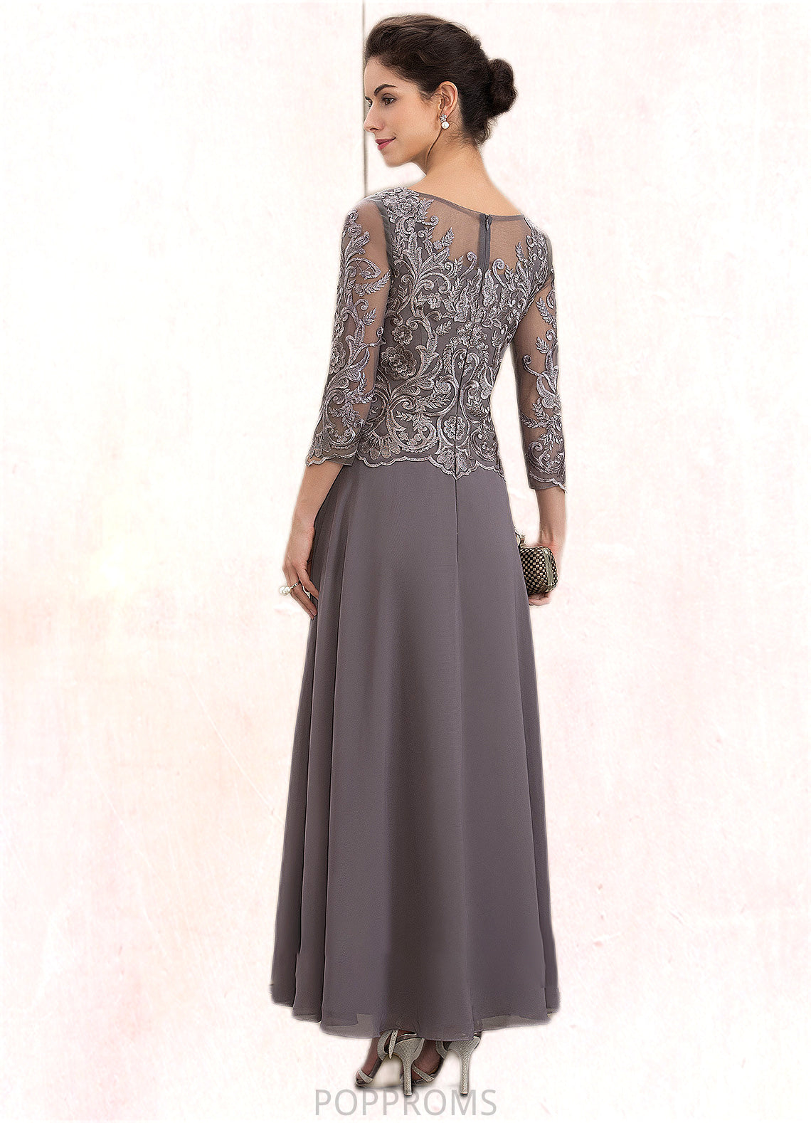 Marely A-Line Scoop Neck Ankle-Length Chiffon Lace Mother of the Bride Dress PP6126P0014706