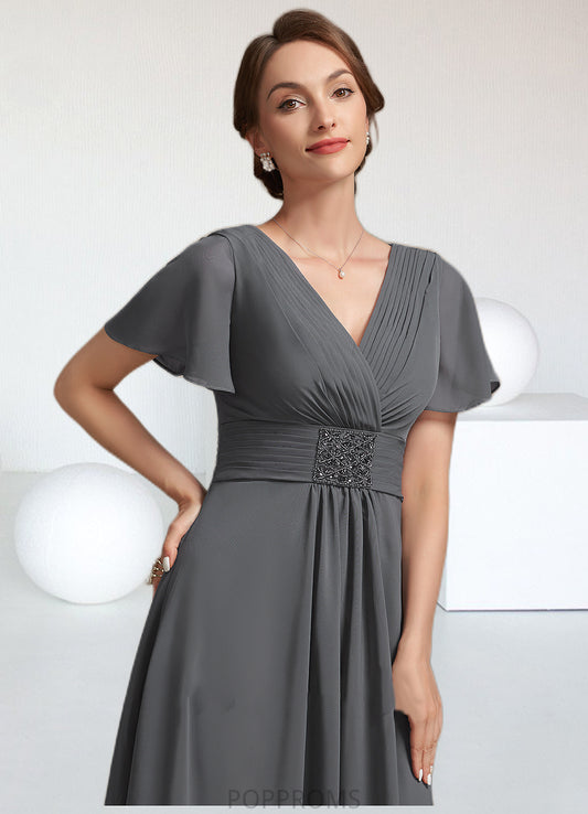 Adelaide A-Line V-neck Ankle-Length Chiffon Mother of the Bride Dress With Ruffle Beading PP6126P0014709