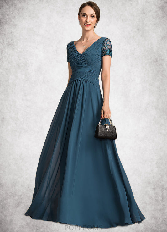 Gertrude A-Line V-neck Floor-Length Chiffon Mother of the Bride Dress With Lace PP6126P0014713