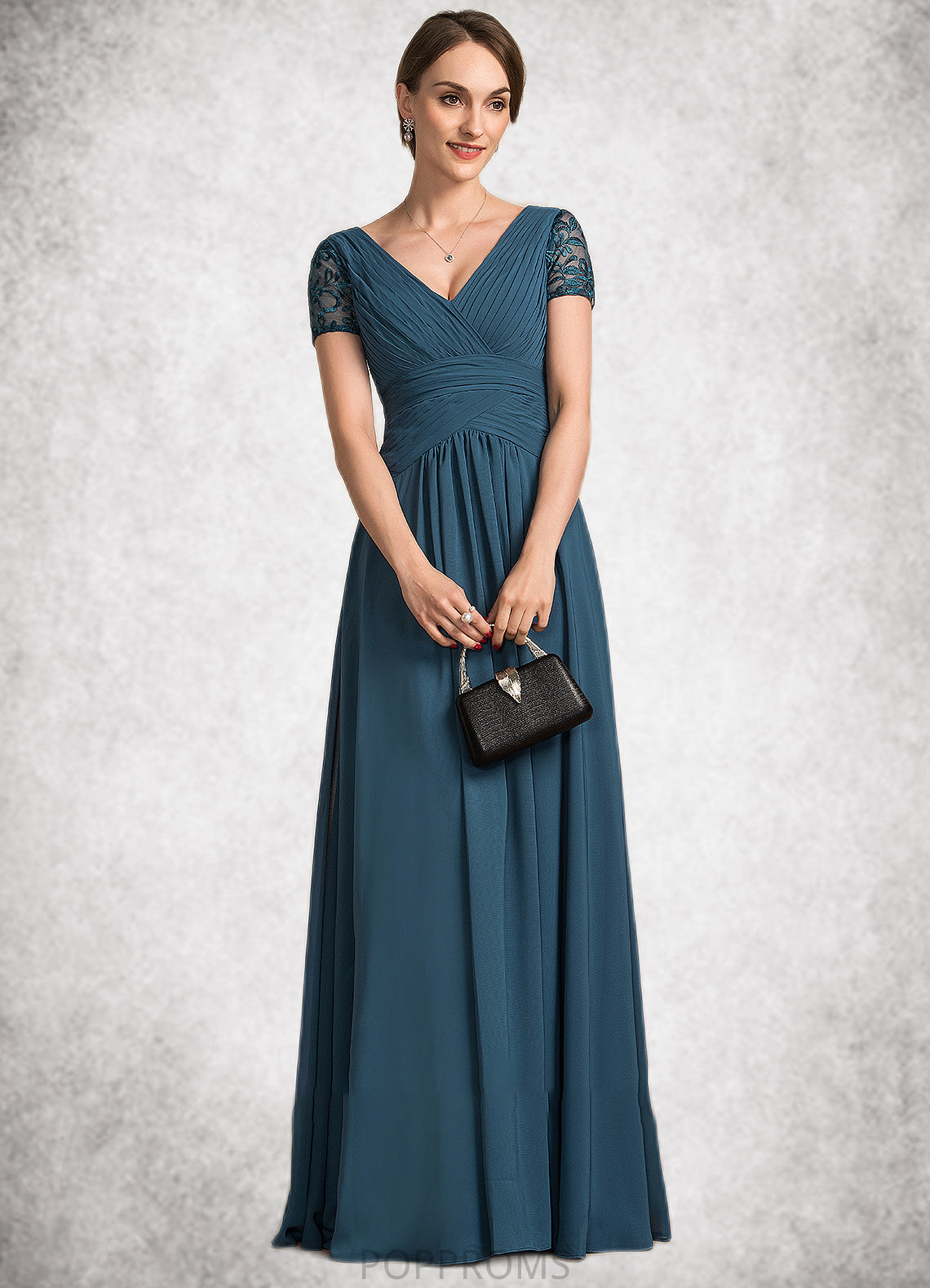 Gertrude A-Line V-neck Floor-Length Chiffon Mother of the Bride Dress With Lace PP6126P0014713