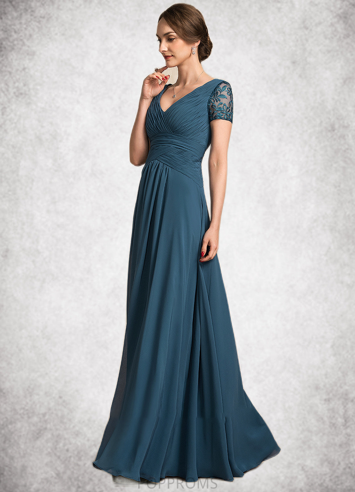 Gertrude A-Line V-neck Floor-Length Chiffon Mother of the Bride Dress With Lace PP6126P0014713