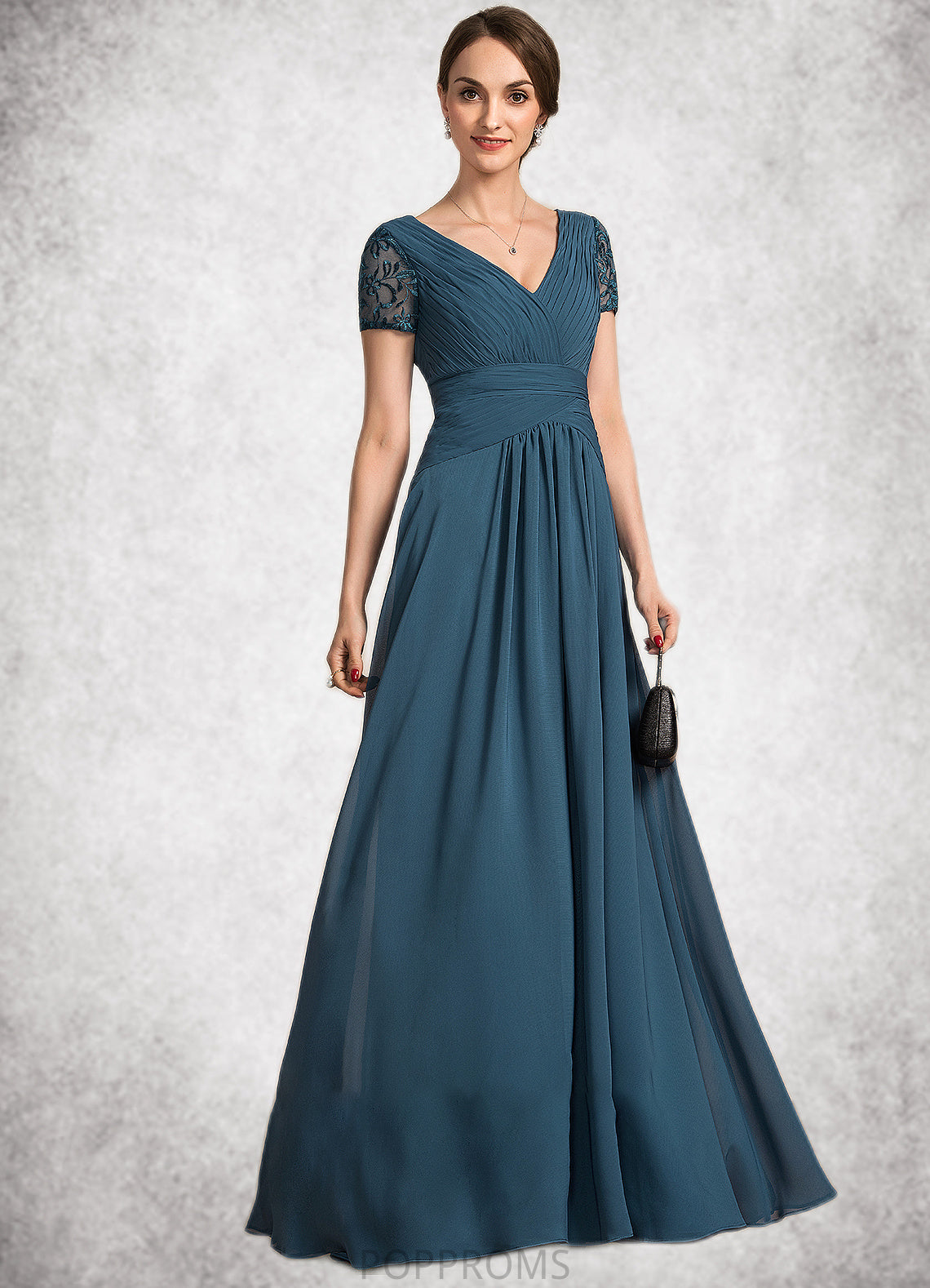 Gertrude A-Line V-neck Floor-Length Chiffon Mother of the Bride Dress With Lace PP6126P0014713