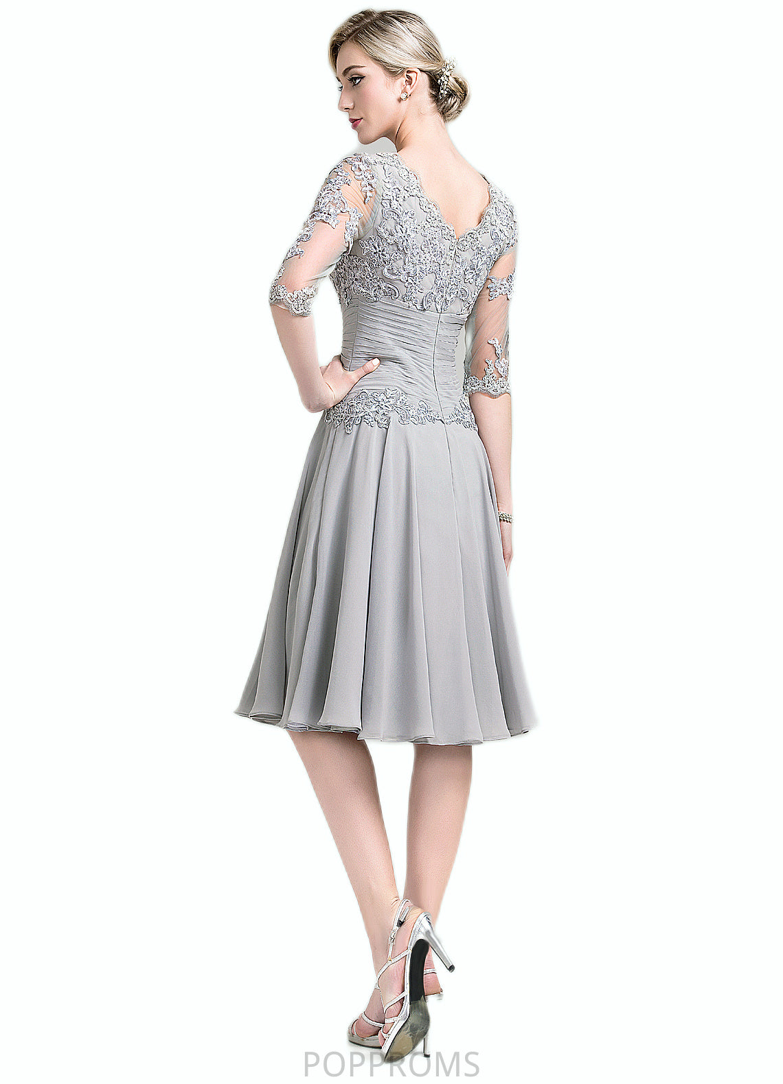 Sanaa A-Line Scoop Neck Knee-Length Chiffon Mother of the Bride Dress With Ruffle Appliques Lace PP6126P0014715