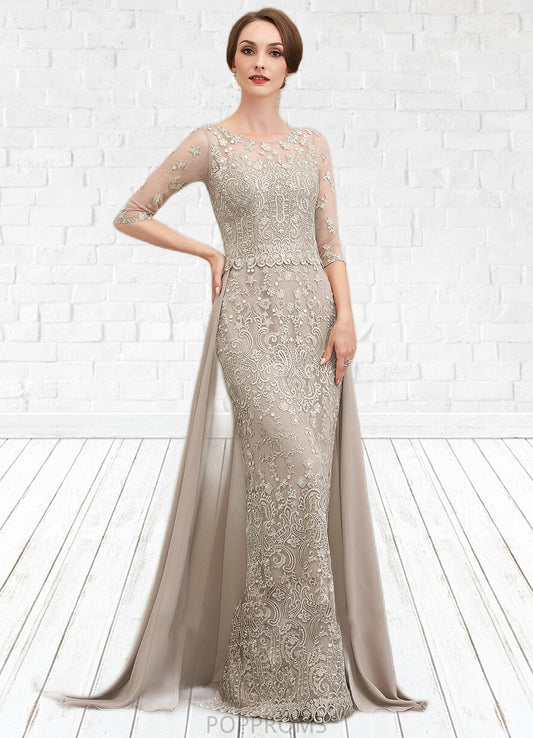 Kara Sheath/Column Scoop Neck Sweep Train Chiffon Lace Mother of the Bride Dress PP6126P0014716