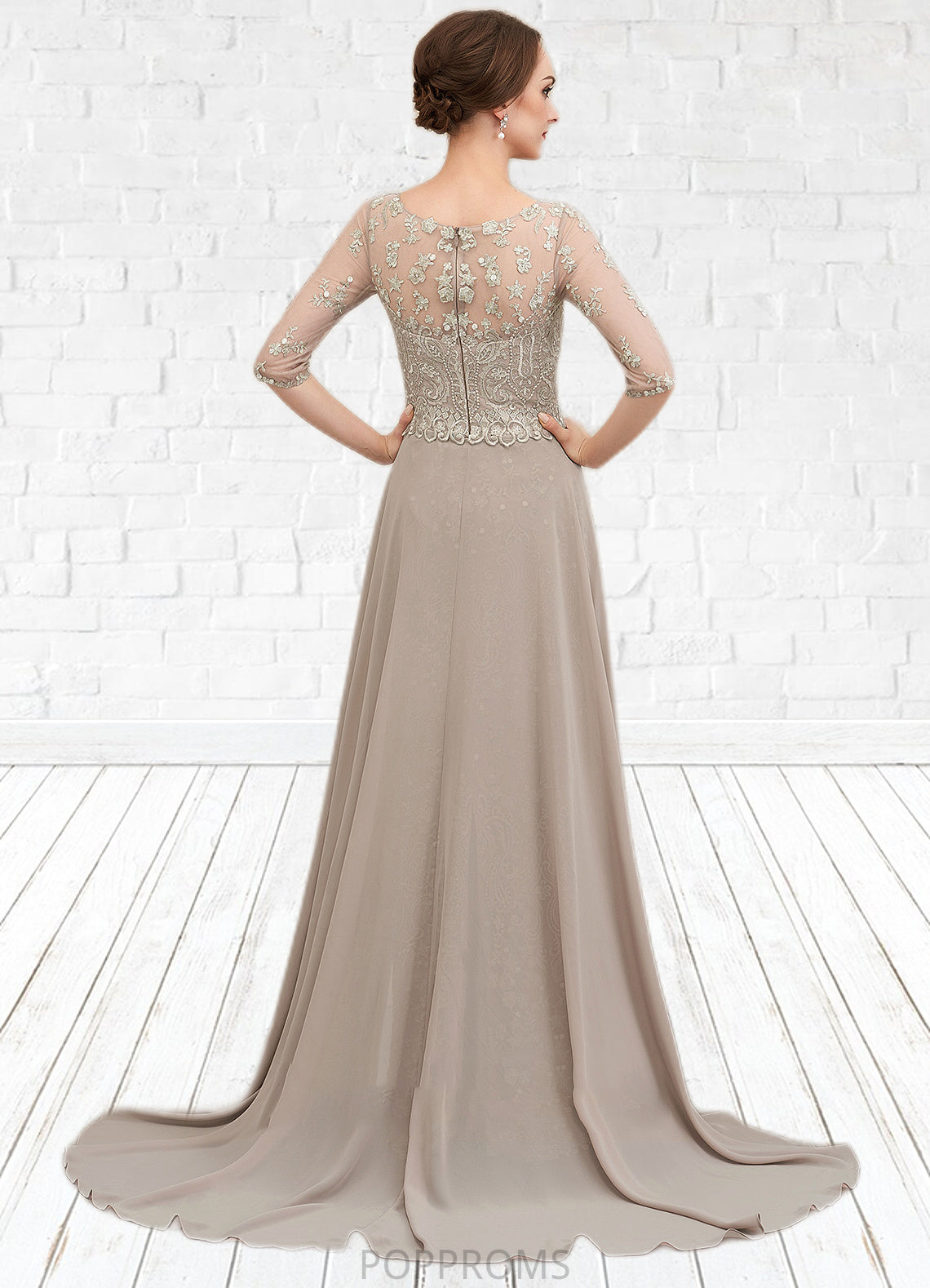 Kara Sheath/Column Scoop Neck Sweep Train Chiffon Lace Mother of the Bride Dress PP6126P0014716