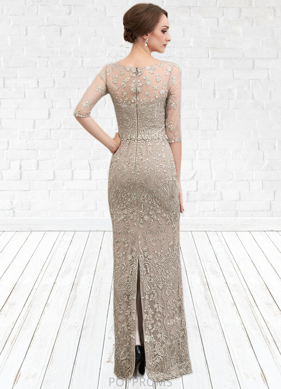 Kara Sheath/Column Scoop Neck Sweep Train Chiffon Lace Mother of the Bride Dress PP6126P0014716