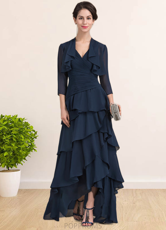 Naomi A-Line V-neck Asymmetrical Chiffon Mother of the Bride Dress With Beading Sequins Cascading Ruffles PP6126P0014733