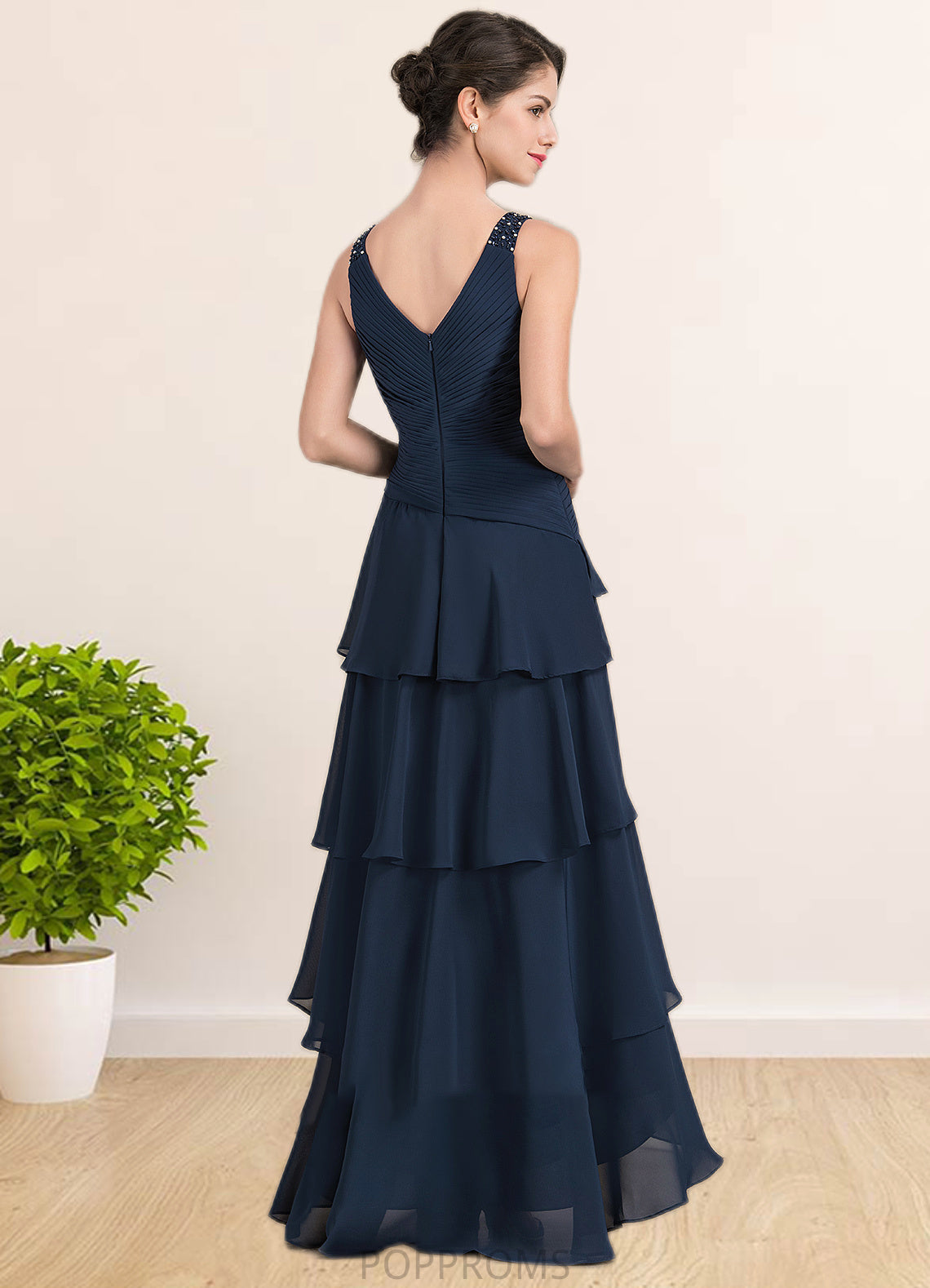 Naomi A-Line V-neck Asymmetrical Chiffon Mother of the Bride Dress With Beading Sequins Cascading Ruffles PP6126P0014733