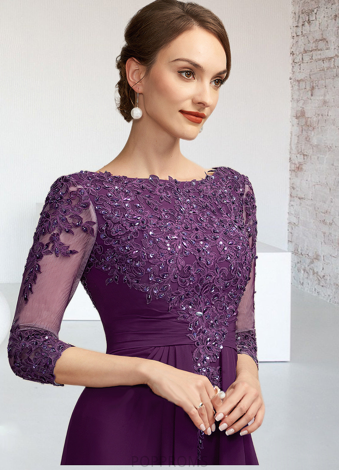 Barbara A-Line Scoop Neck Floor-Length Chiffon Lace Mother of the Bride Dress With Beading Sequins PP6126P0014738