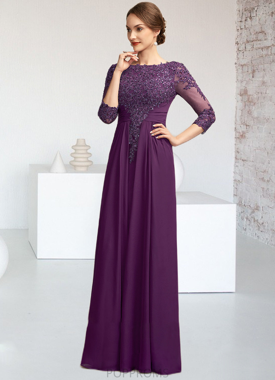 Barbara A-Line Scoop Neck Floor-Length Chiffon Lace Mother of the Bride Dress With Beading Sequins PP6126P0014738