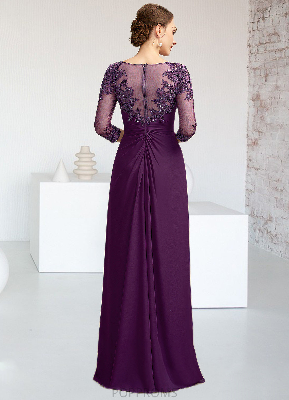 Barbara A-Line Scoop Neck Floor-Length Chiffon Lace Mother of the Bride Dress With Beading Sequins PP6126P0014738