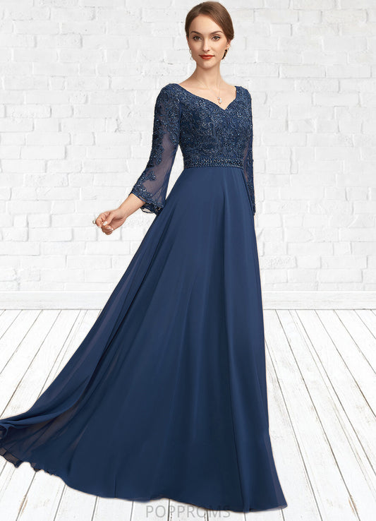 Ruby A-Line V-neck Floor-Length Chiffon Lace Mother of the Bride Dress With Beading Sequins PP6126P0014739