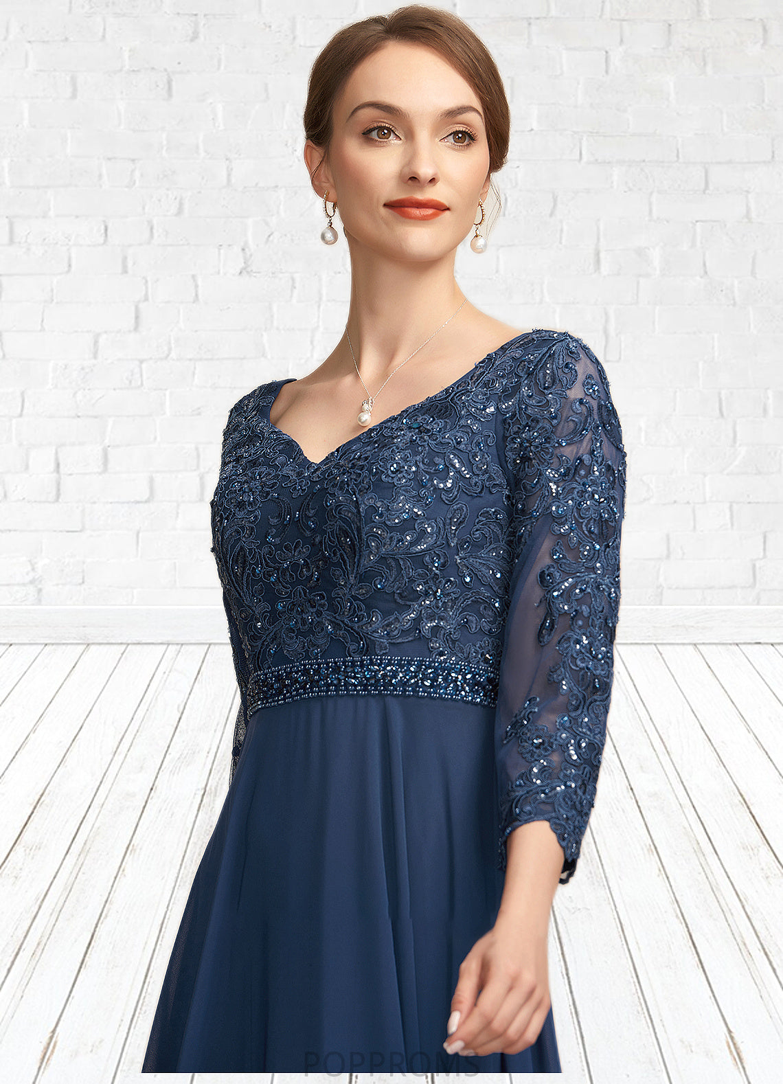 Ruby A-Line V-neck Floor-Length Chiffon Lace Mother of the Bride Dress With Beading Sequins PP6126P0014739