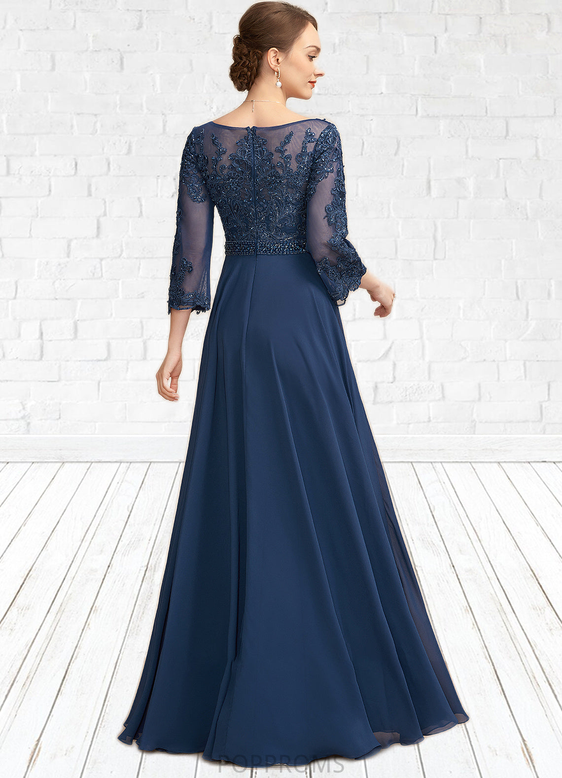 Ruby A-Line V-neck Floor-Length Chiffon Lace Mother of the Bride Dress With Beading Sequins PP6126P0014739