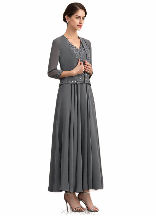 Aria A-Line V-neck Ankle-Length Chiffon Mother of the Bride Dress With Beading Sequins PP6126P0014740