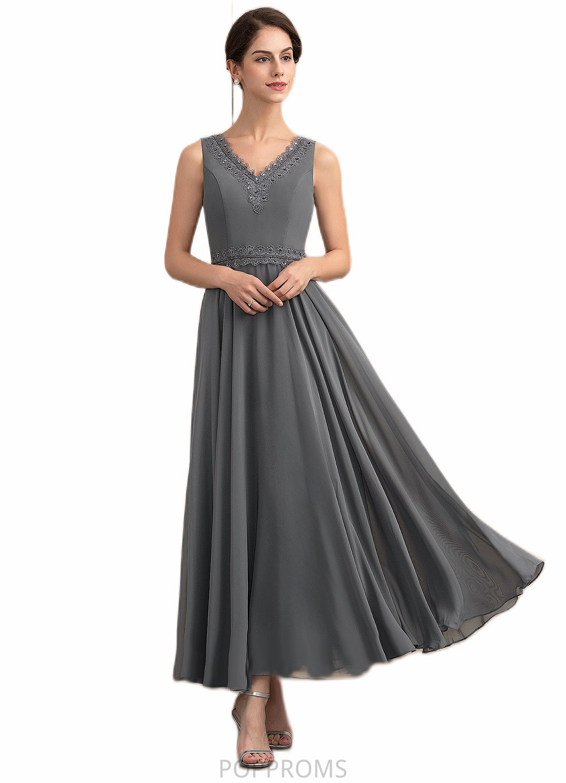 Aria A-Line V-neck Ankle-Length Chiffon Mother of the Bride Dress With Beading Sequins PP6126P0014740