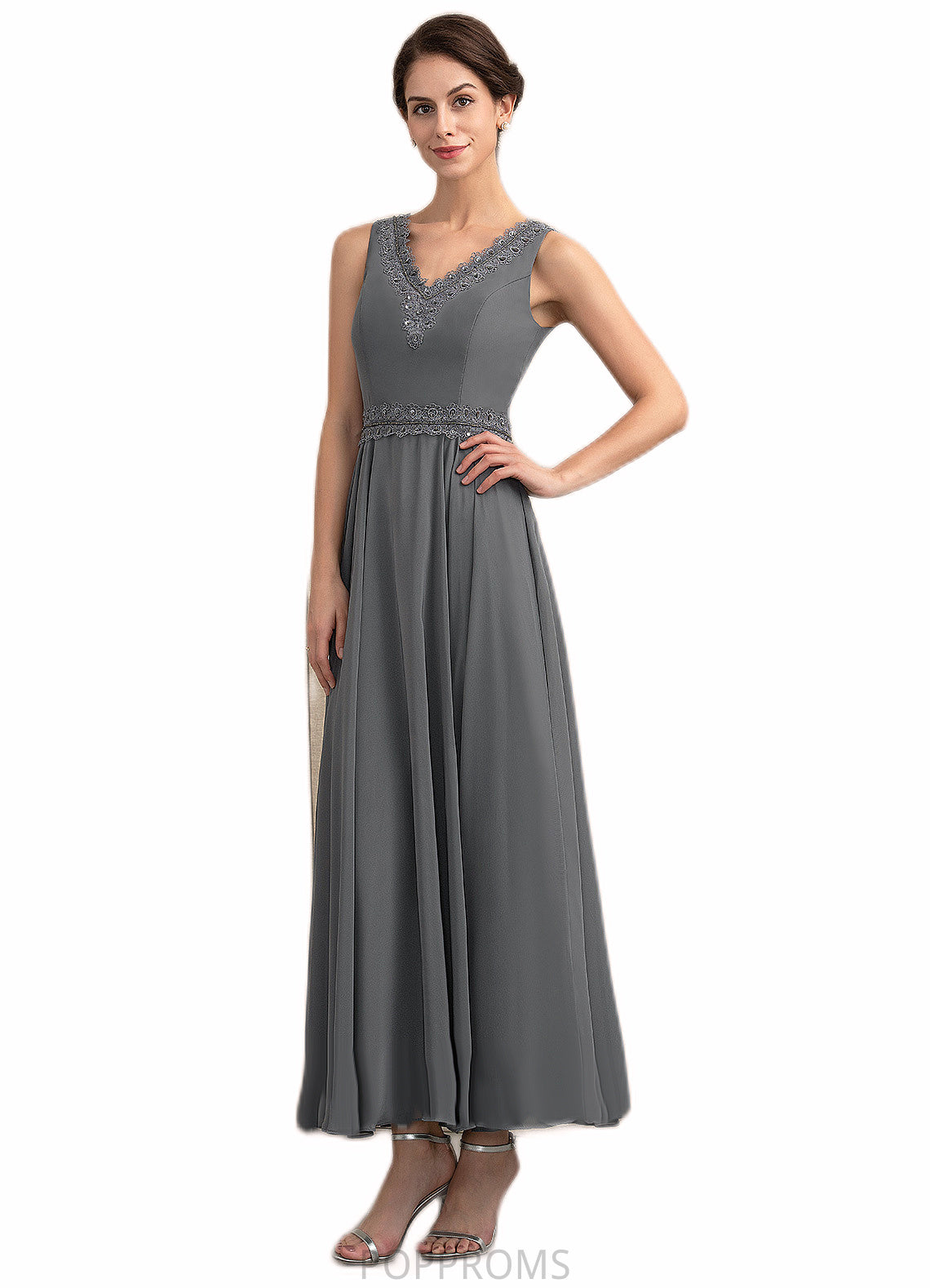 Aria A-Line V-neck Ankle-Length Chiffon Mother of the Bride Dress With Beading Sequins PP6126P0014740