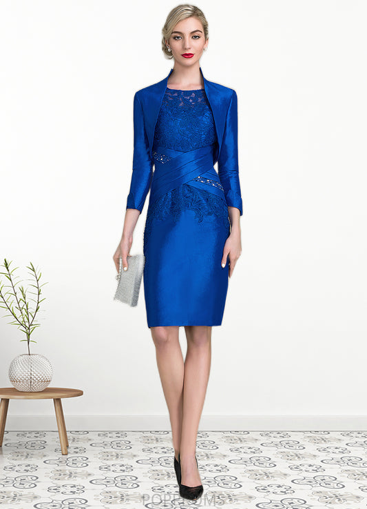 Giuliana Sheath/Column Scoop Neck Knee-Length Taffeta Lace Mother of the Bride Dress With Ruffle Beading Sequins PP6126P0014741