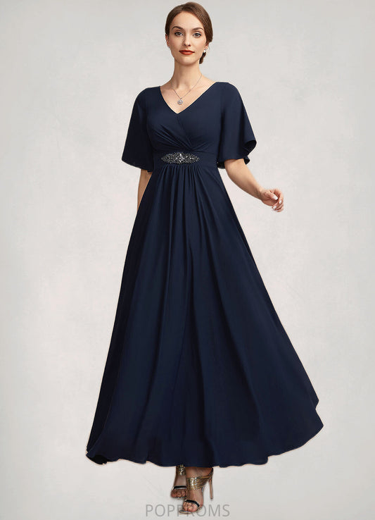 Olive A-Line V-neck Ankle-Length Mother of the Bride Dress With Ruffle PP6126P0014742