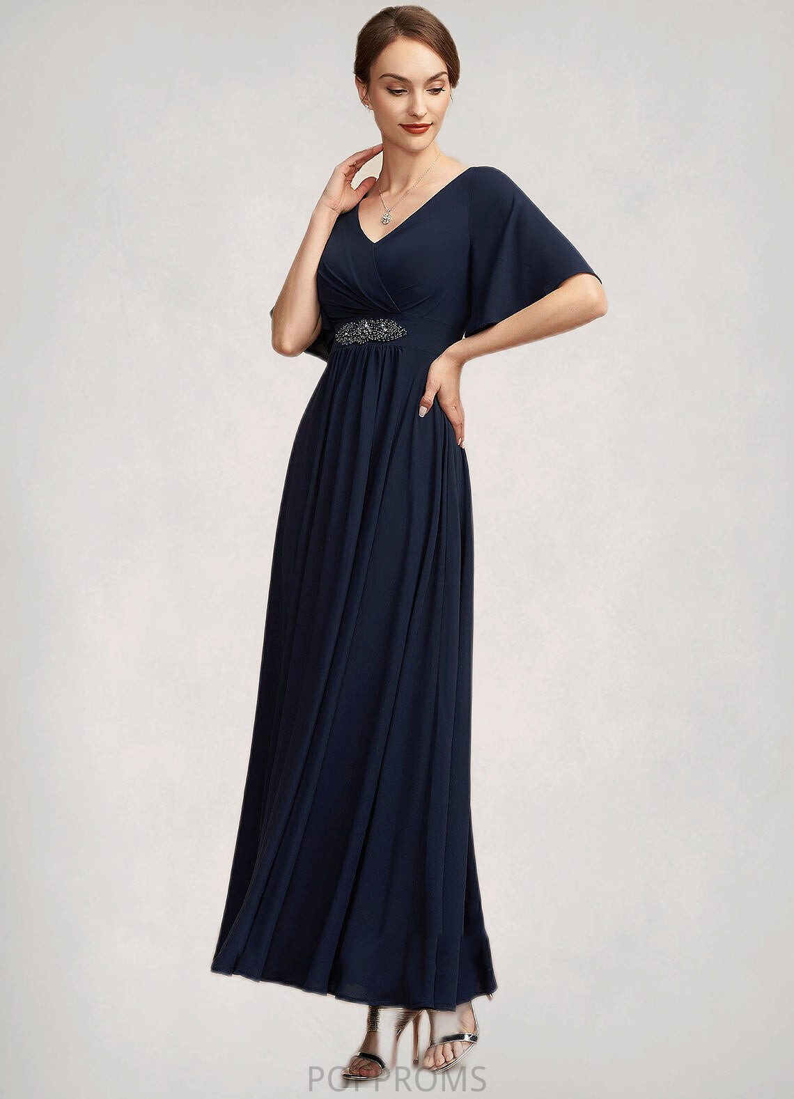 Olive A-Line V-neck Ankle-Length Mother of the Bride Dress With Ruffle PP6126P0014742