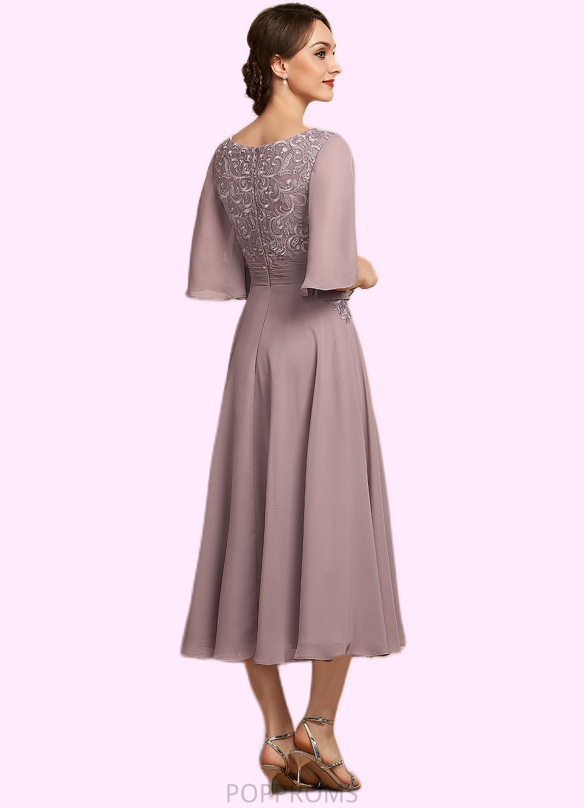 Katie A-Line Scoop Neck Tea-Length Chiffon Lace Mother of the Bride Dress PP6126P0014743