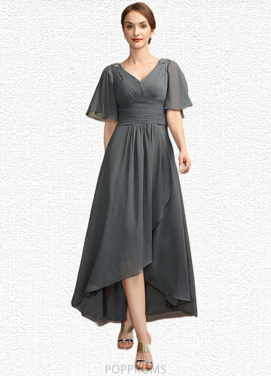 Alexa A-Line V-neck Asymmetrical Chiffon Mother of the Bride Dress With Ruffle Beading PP6126P0014744