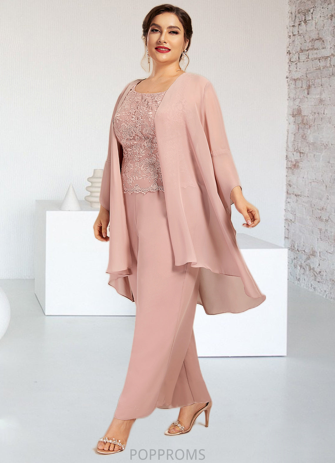 Nellie Jumpsuit/Pantsuit Scoop Neck Ankle-Length Chiffon Lace Mother of the Bride Dress PP6126P0014746