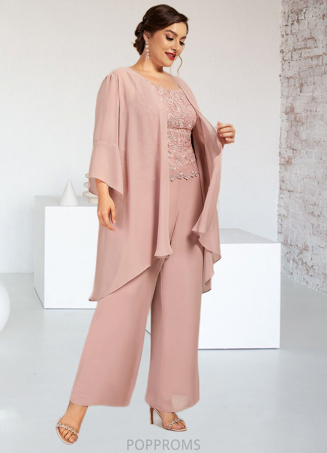 Nellie Jumpsuit/Pantsuit Scoop Neck Ankle-Length Chiffon Lace Mother of the Bride Dress PP6126P0014746