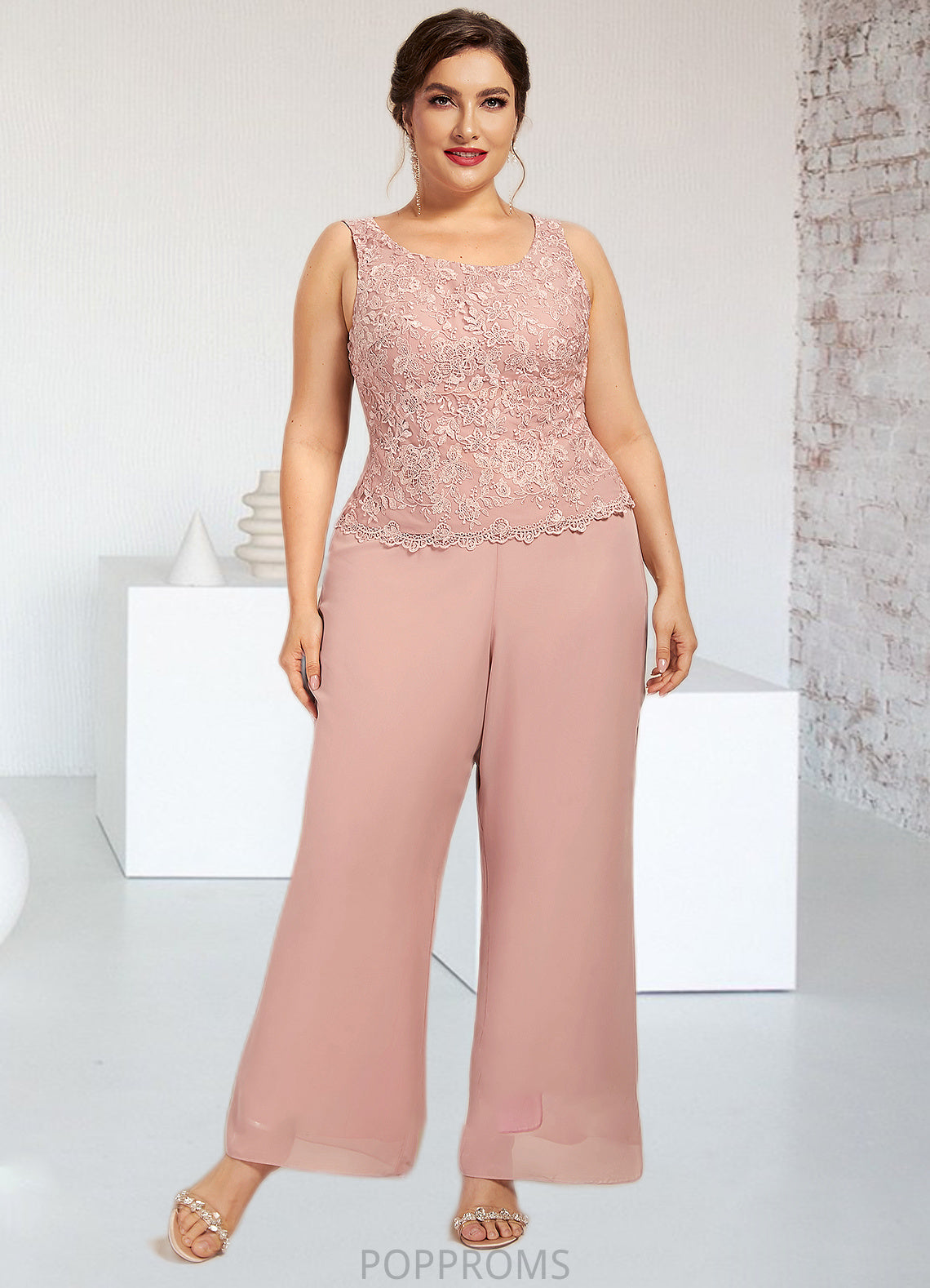 Nellie Jumpsuit/Pantsuit Scoop Neck Ankle-Length Chiffon Lace Mother of the Bride Dress PP6126P0014746