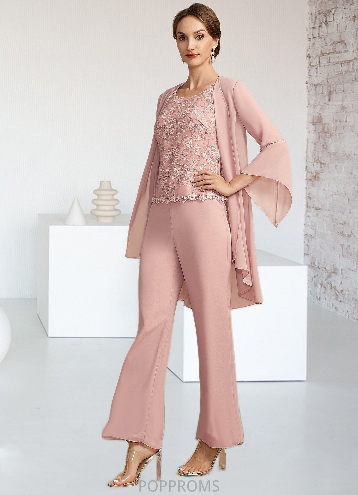 Nellie Jumpsuit/Pantsuit Scoop Neck Ankle-Length Chiffon Lace Mother of the Bride Dress PP6126P0014746